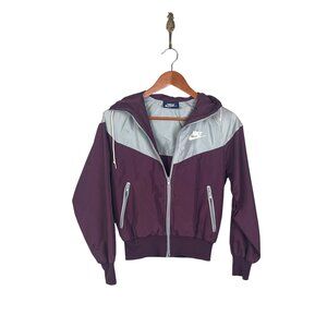 Vintage Nike 80s Navy Tag 100% Nylon Purple Gray Full Zip Jacket Womens Sz. S